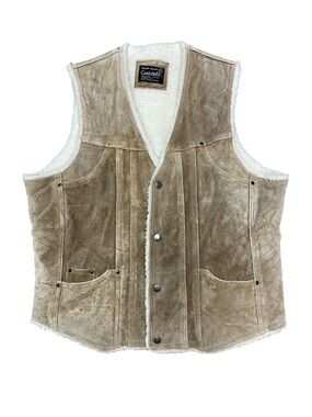 Vintage Challenger Suede Sherpa Lined Leather Vest Mens XL Western Ranch